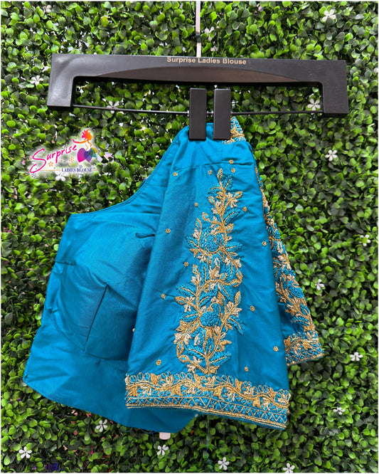 Designer handwork Ari work blouse Blue color