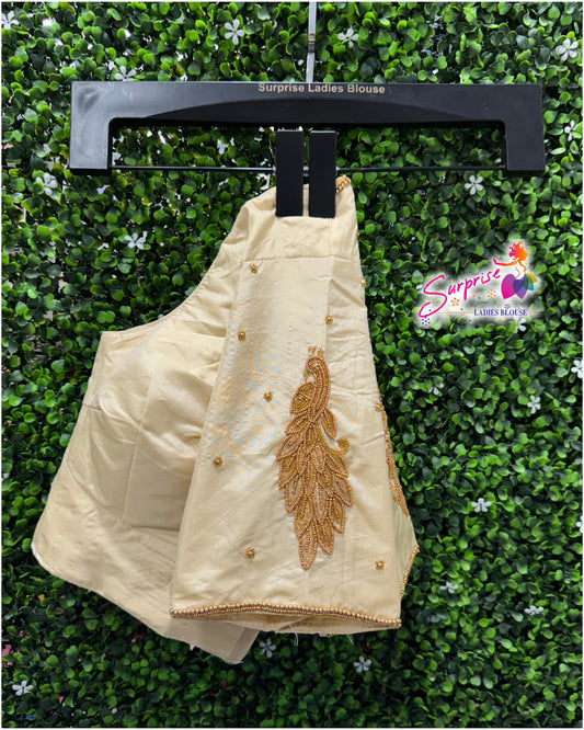 Designer handwork Ari work blouse cream color