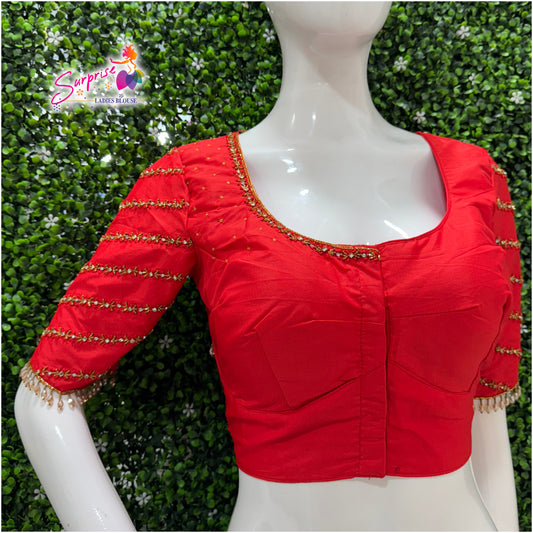 Designer handwork Ari work blouse Red color
