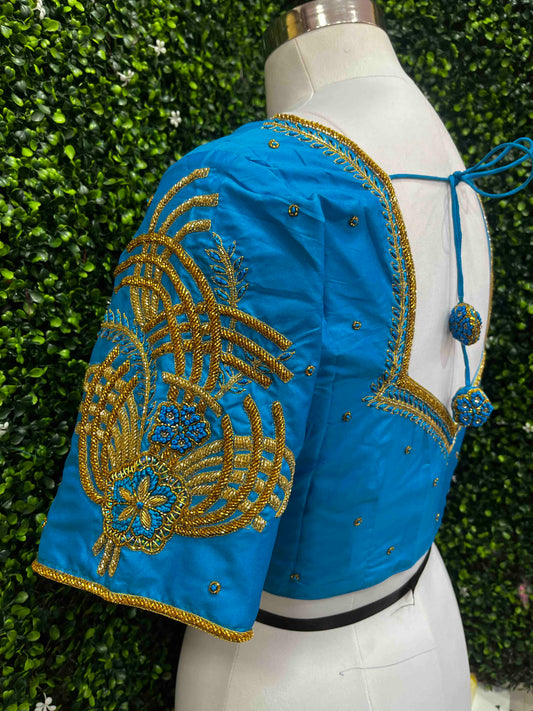 Handwork designer Ari work blouse blue color