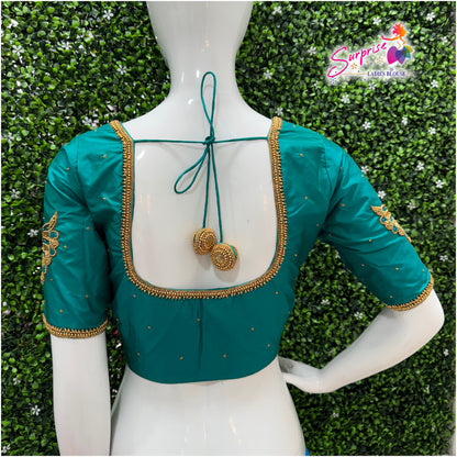 Designer handwork Ari work blouse Green color