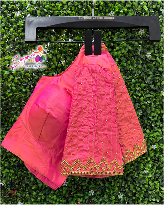 Designer handwork Ari work blouse Pink color