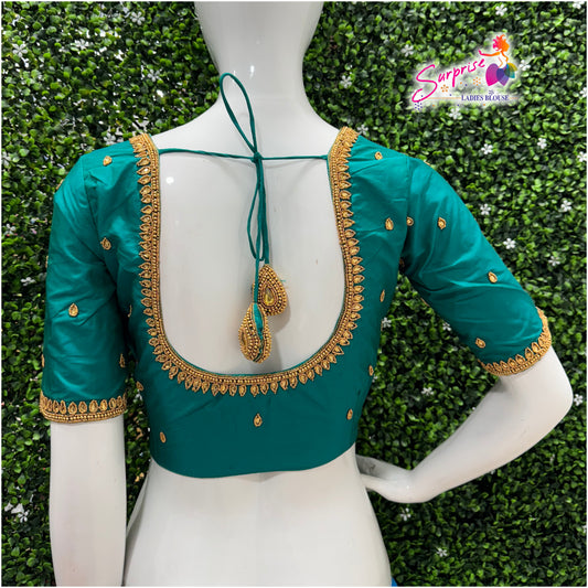 Designer handwork Ari work blouse Blue color