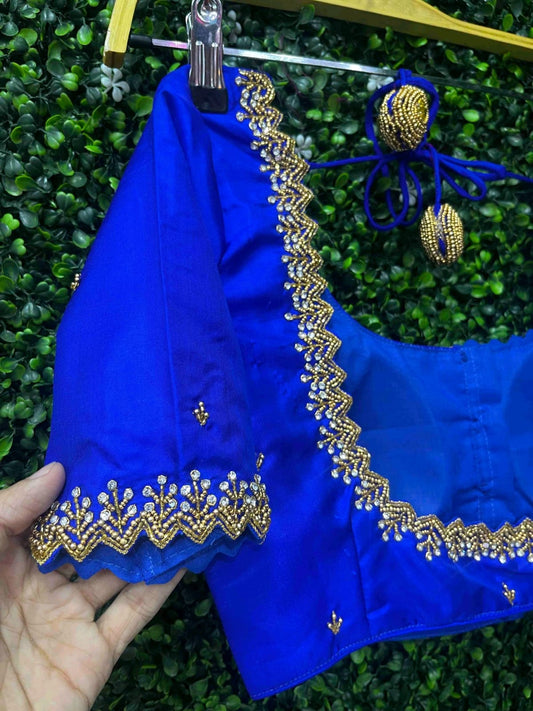 Simple Handwork Blouse Blue