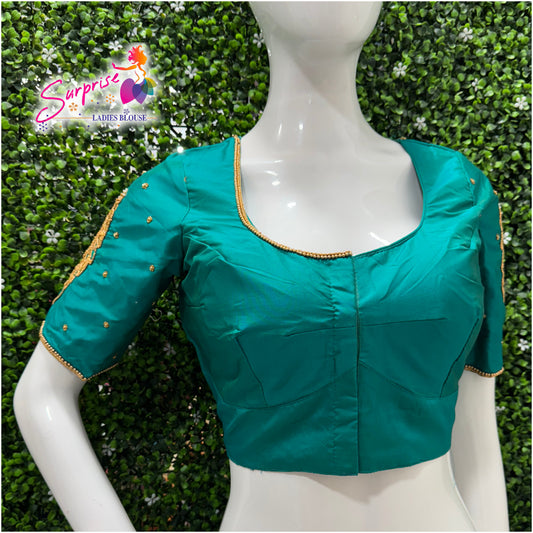 Designer handwork Ari work blouse Green color