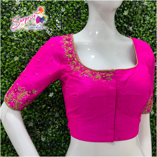 Handwork designer Ari work Readymade Blouse  Pink color