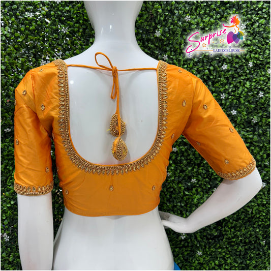 Designer handwork Ari work blouse Yellow / mustard color