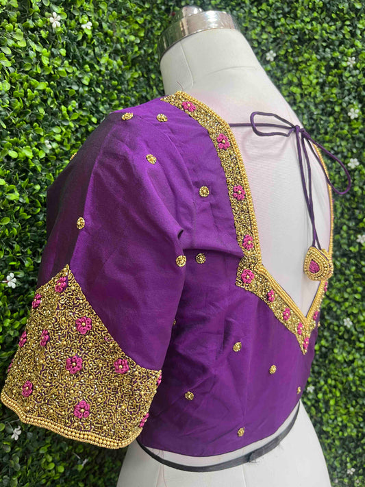 Handwork designer Ari work blouse purple color