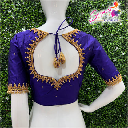 Designer handwork Ari work blouse Blue color