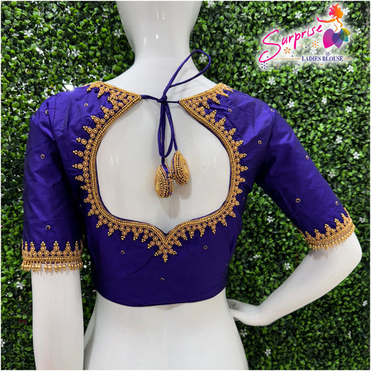 Designer handwork Ari work blouse Blue color