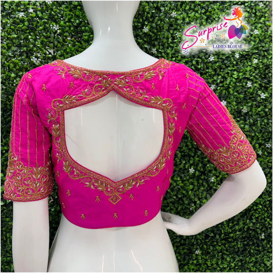 Handwork designer Ari work Readymade Blouse  Pink color