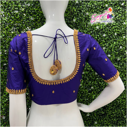 Designer handwork Ari work blouse Blue color