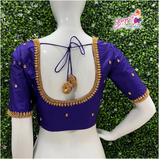 Designer handwork Ari work blouse Blue color