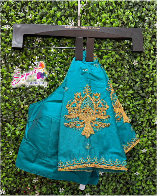 Designer handwork Ari work blouse Blue color