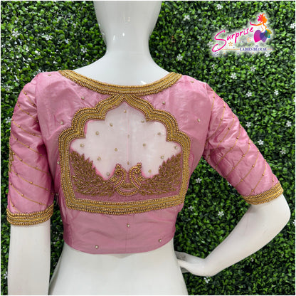 Designer handwork Ari work blouse Baby Pink color
