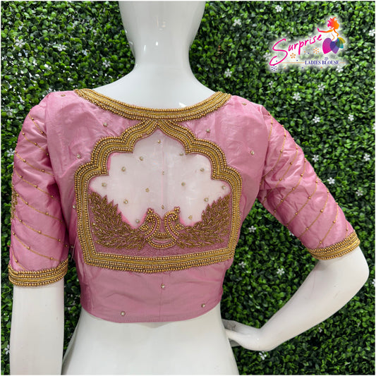 Designer handwork Ari work blouse Baby Pink color