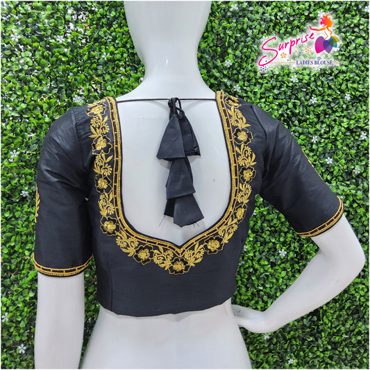 Machine work readymade blouse  black color