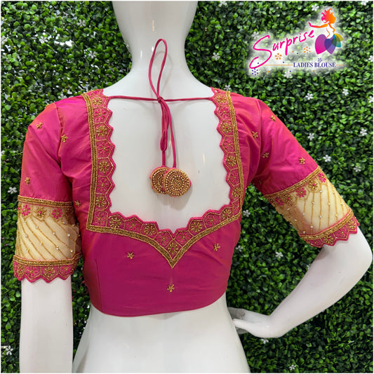 Designer handwork Ari work blouse pink color