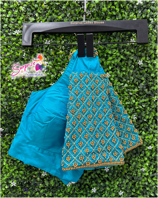 Designer handwork Ari work blouse Blue color