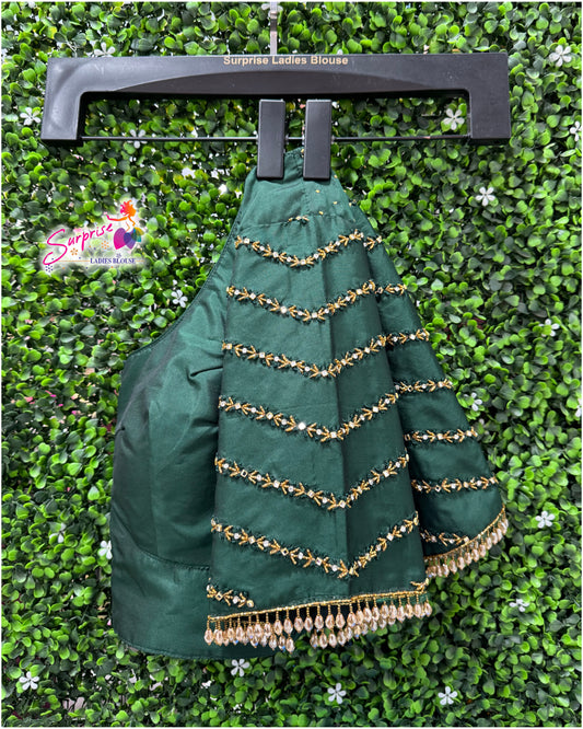 Designer handwork Ari work blouse Green color