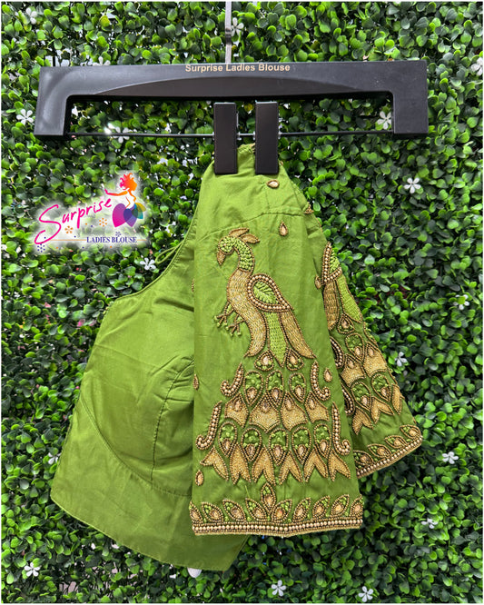 Designer handwork Ari work blouse Green color