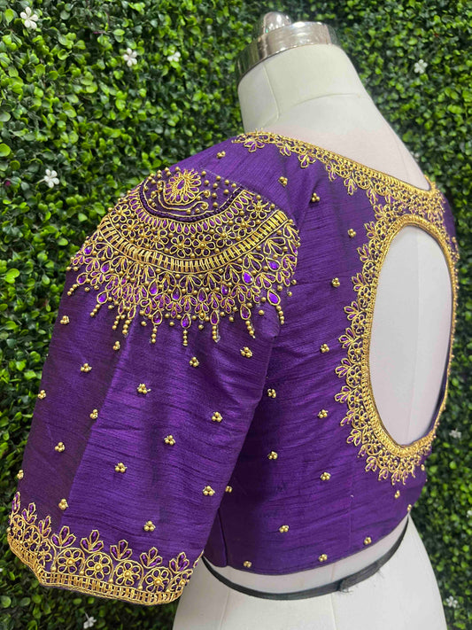 Handwork designer Ari work blouse purple color