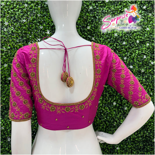 Handwork designer Ari work Readymade Blouse  pink color