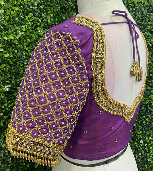 Handwork designer Ari work blouse purple color
