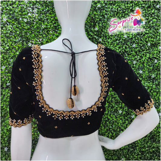 Velvet handwork designer Readymade blouse black color