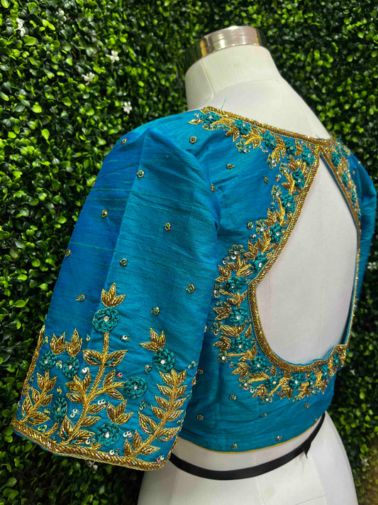 Handwork designer Ari work blouse blue color