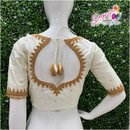 Designer handwork Ari work blouse Cream / off white color