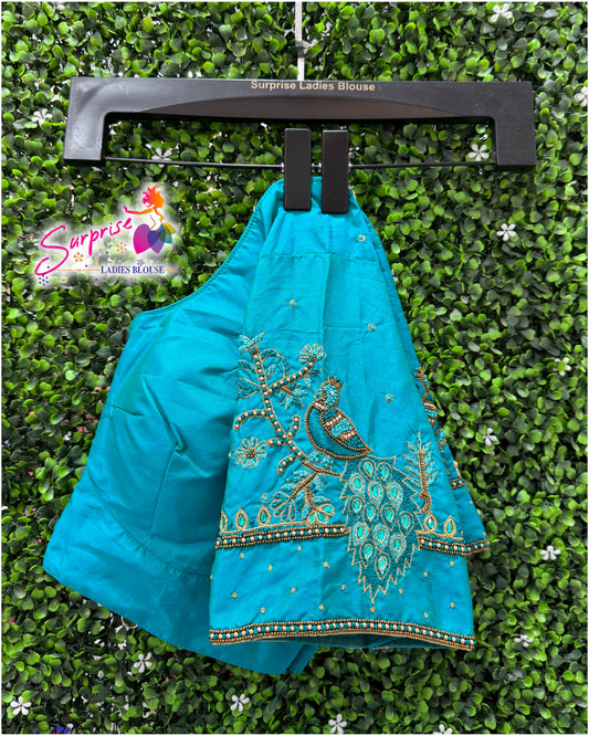 Designer handwork Ari work blouse Blue color