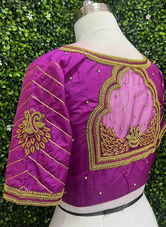 Handwork designer Ari work blouse purple color