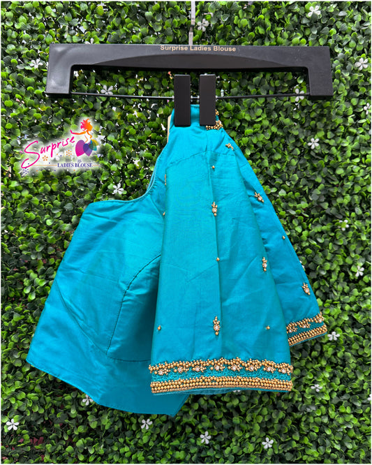Designer handwork Ari work blouse Blue color