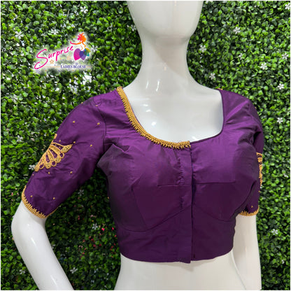 Designer handwork Ari work blouse Purple color