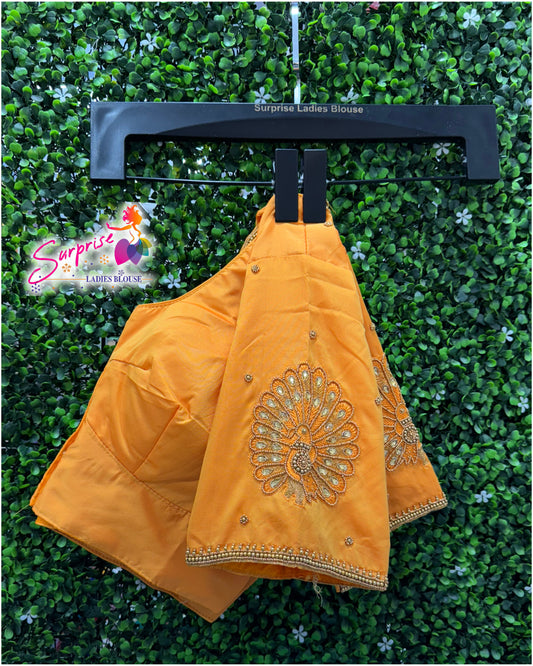 Designer handwork Ari work blouse Yellow color