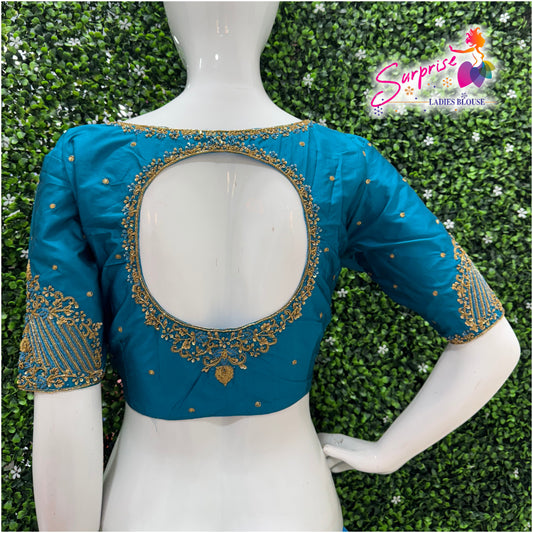 Designer handwork Ari work blouse Blue color