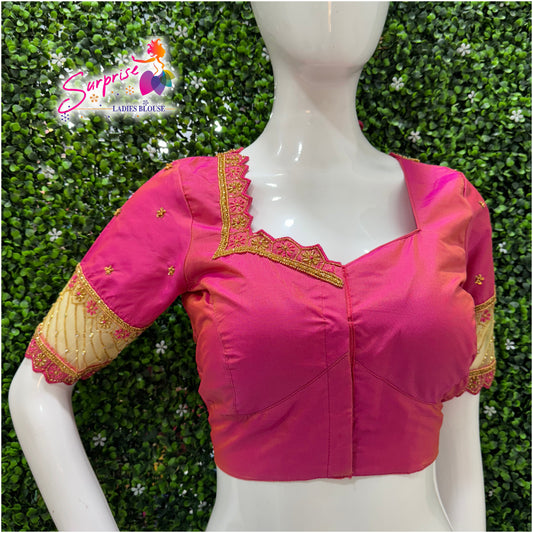 Designer handwork Ari work blouse pink color