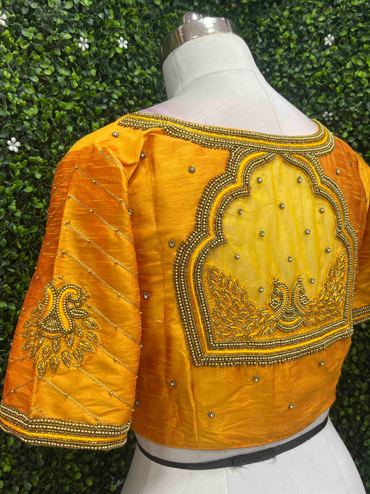 Handwork designer Ari work blouse yellow color