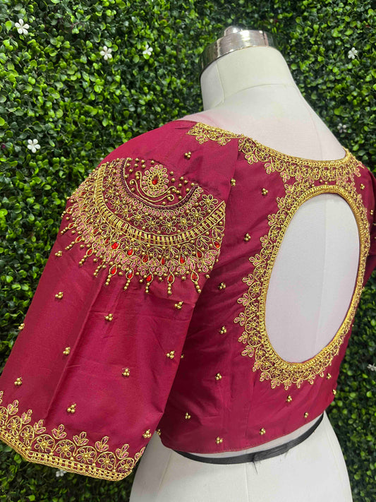 Handwork designer blouse Ari work  Maroon color