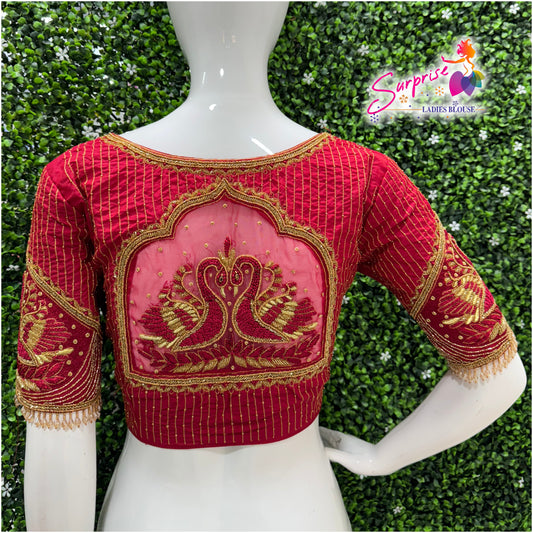 Designer handwork Ari work blouse Red color