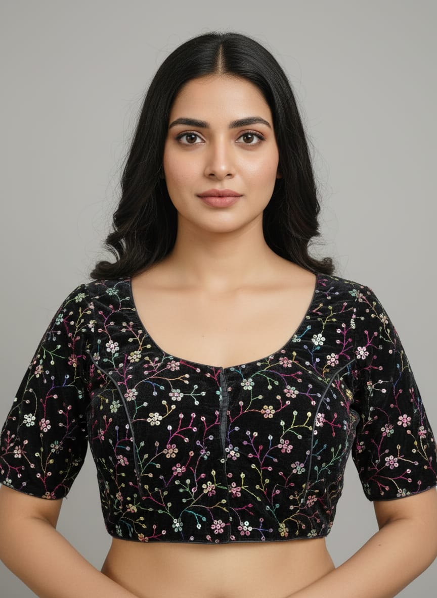 Velvet multicolour fancy blouse