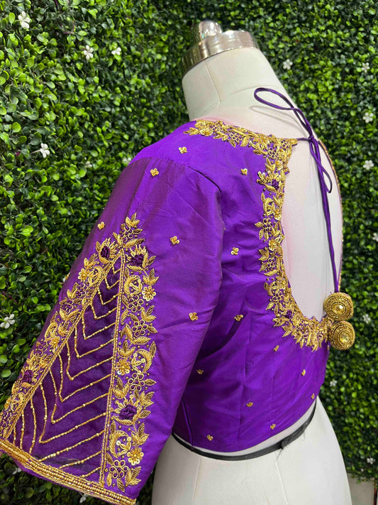 Handwork designer Ari work blouse purple color
