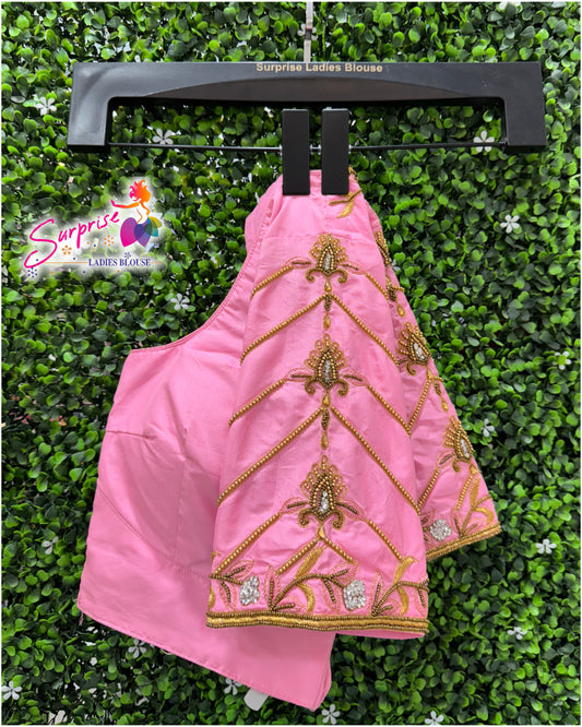 Designer handwork Ari work blouse Baby Pink color