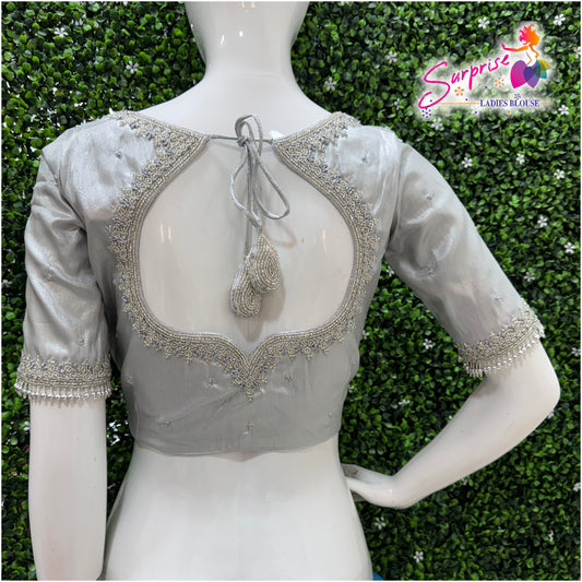 Designer handwork Ari work blouse Silver color