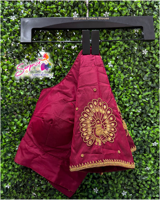 Designer handwork Ari work blouse Maroon color