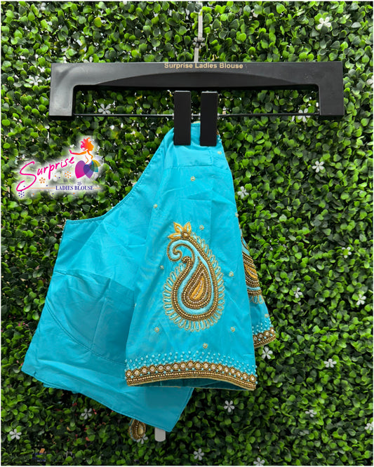 Designer handwork Ari work blouse Blue color