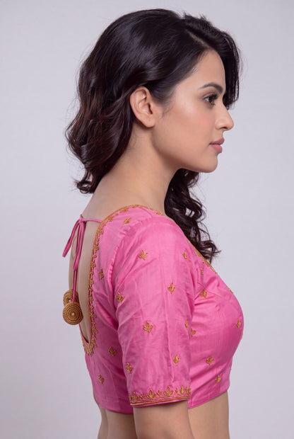 HANDWORK READY MADE BLOUSE  AARI WORK (BABY PINK)