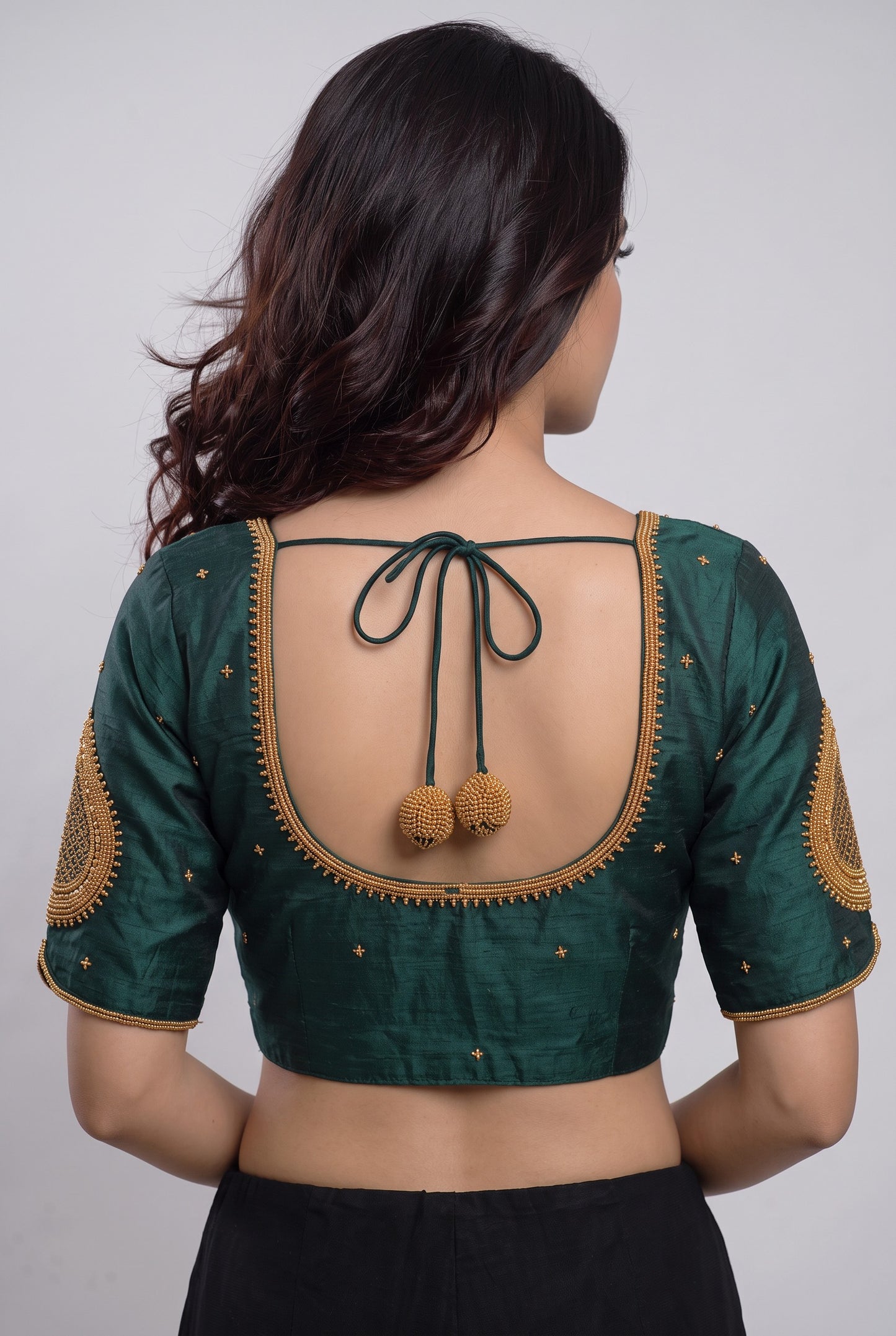 HANDWORK READY MADE BLOUSE  AARI WORK (BOTTLE GREEN)