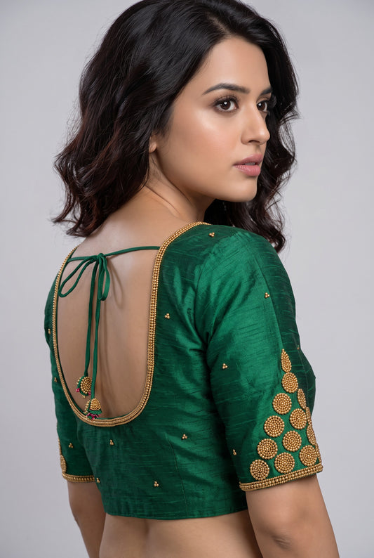 HANDWORK READY MADE BLOUSE  AARI WORK (GREEN)